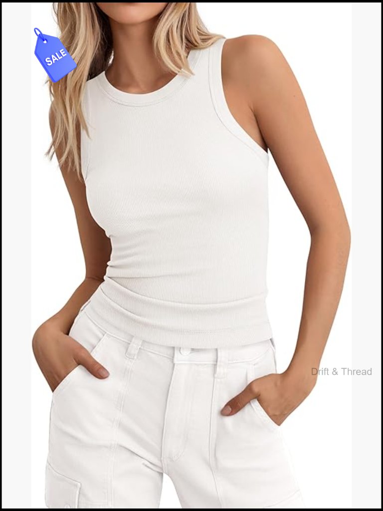 Slim Fit Ribbed Tank Top High Neck Racerback Workout Casual Layering